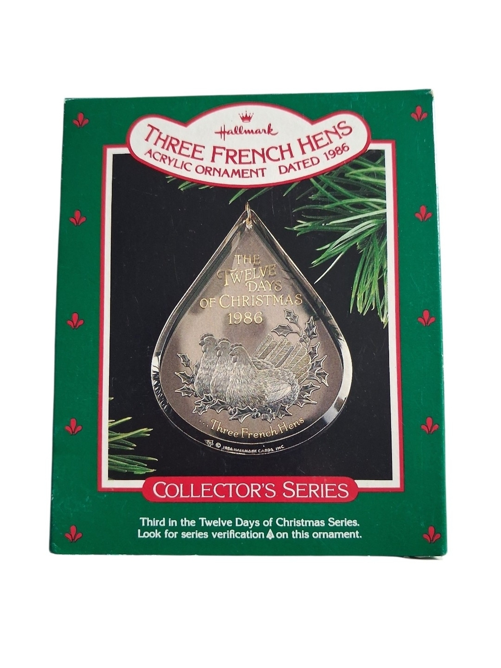 Hallmark Clear Acrylic Teardrop Ornament with Gold Lettering and Green Box
